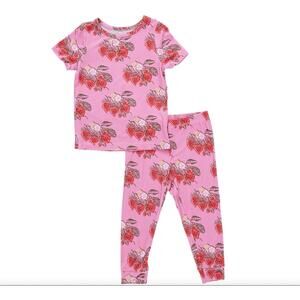 NEW PINK CHICKEN kids' bamboo pajama set in pink wild strawberries